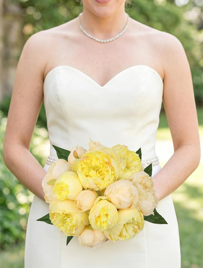 Yellow Peonies Silk Flowers 2 Bouquets Fake Peonies 14 Heads Faux Peony Flowers with Stems for Wedding Decoration Bride Bouquet Faux Flowers Crafts Floral Arrangement (Yellow)