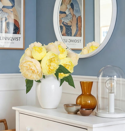 Yellow Peonies Silk Flowers 2 Bouquets Fake Peonies 14 Heads Faux Peony Flowers with Stems for Wedding Decoration Bride Bouquet Faux Flowers Crafts Floral Arrangement (Yellow)