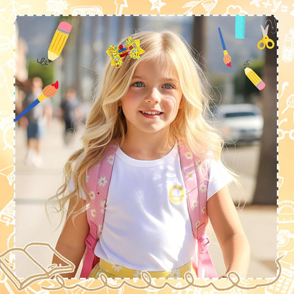 Back To School Bows for Hair Clip Yellow Glitter Hairpin Apple And Book Decor Bow Barrette First Day Of School Hair Accessories Girls Women Teacher