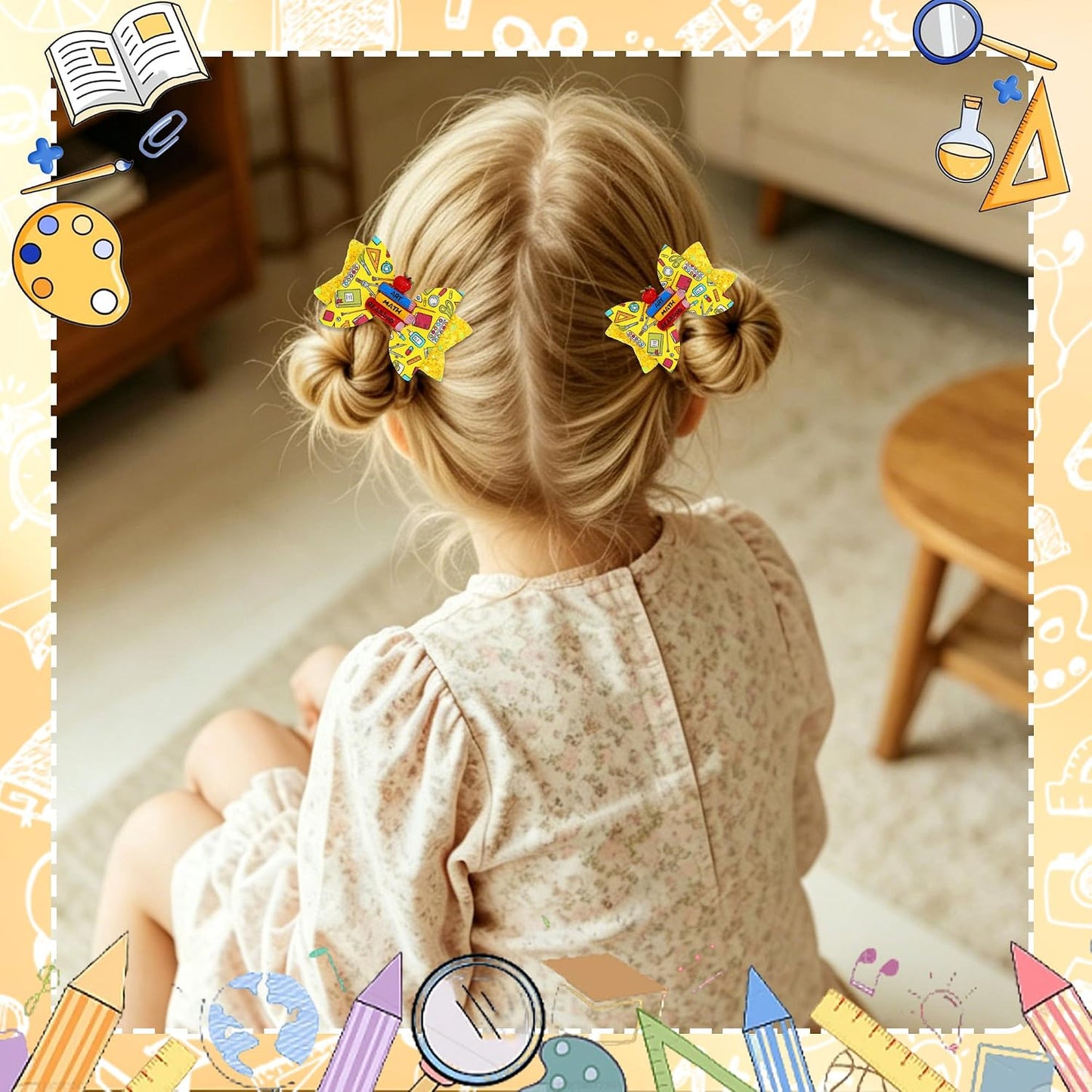 Back To School Bows for Hair Clip Yellow Glitter Hairpin Apple And Book Decor Bow Barrette First Day Of School Hair Accessories Girls Women Teacher