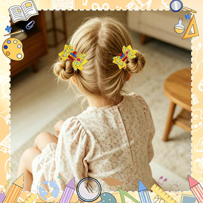 Back To School Bows for Hair Clip Yellow Glitter Hairpin Apple And Book Decor Bow Barrette First Day Of School Hair Accessories Girls Women Teacher