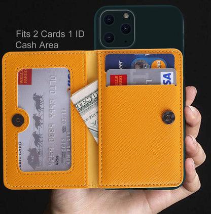 ID Card Holder for Back of Phone Leather Phone Wallet Stick On with Stand Flip Waterproof Leather Adhesive Wallet for Most Cellphones (Yellow)