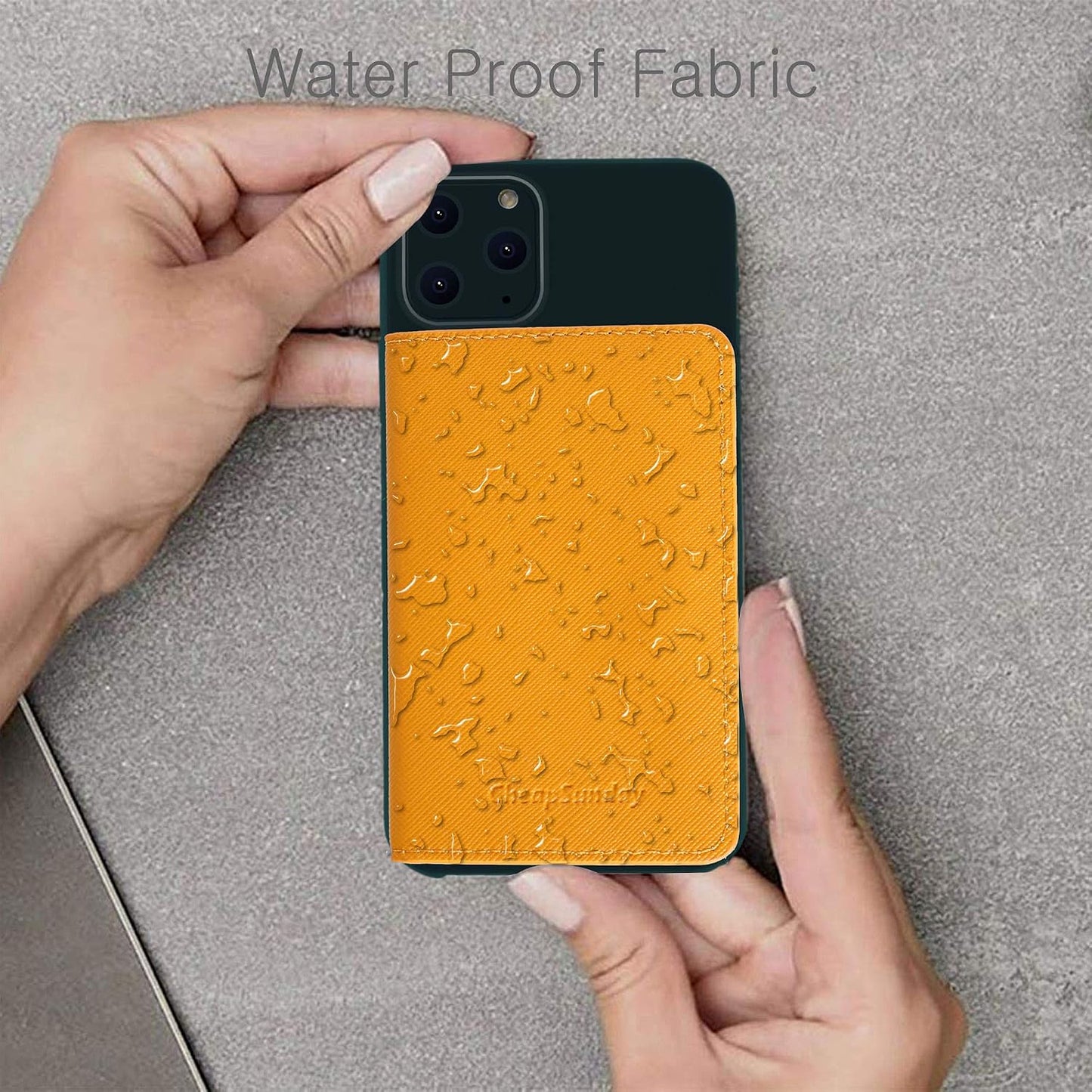 ID Card Holder for Back of Phone Leather Phone Wallet Stick On with Stand Flip Waterproof Leather Adhesive Wallet for Most Cellphones (Yellow)
