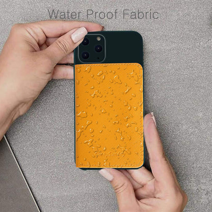 ID Card Holder for Back of Phone Leather Phone Wallet Stick On with Stand Flip Waterproof Leather Adhesive Wallet for Most Cellphones (Yellow)