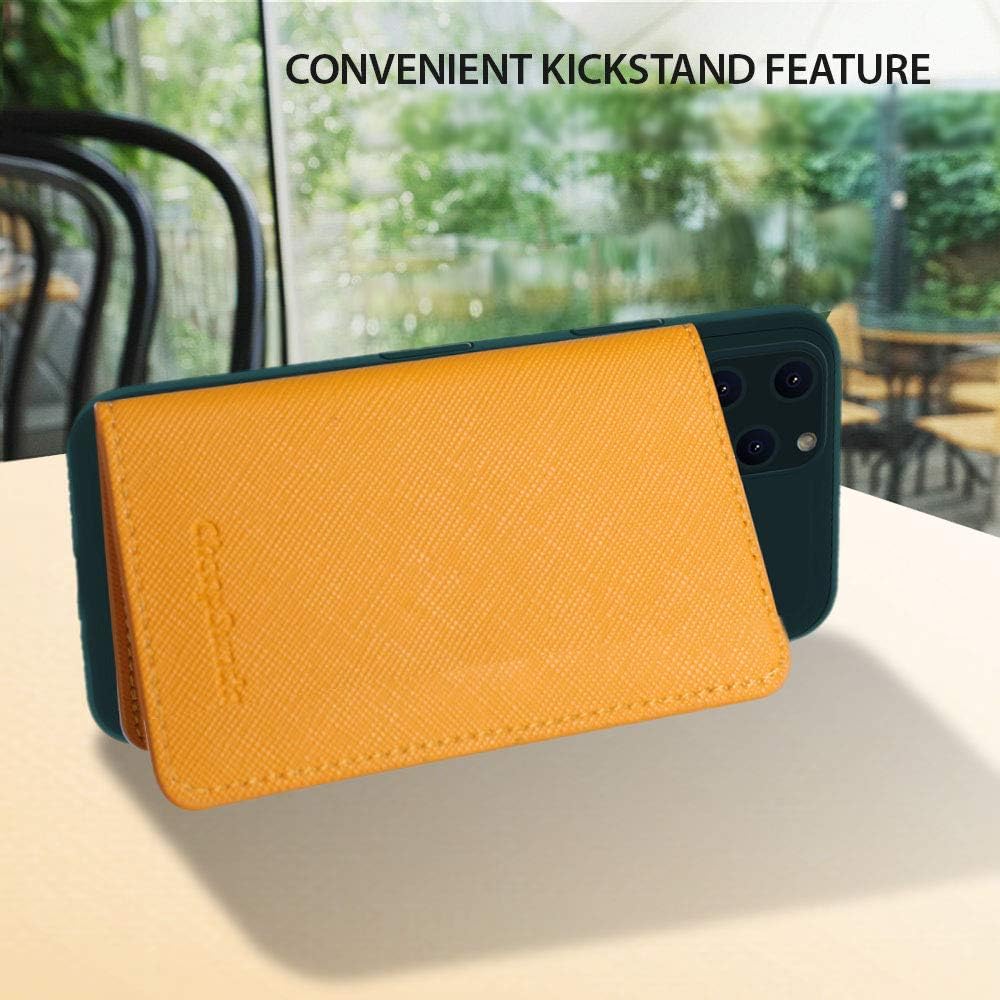 ID Card Holder for Back of Phone Leather Phone Wallet Stick On with Stand Flip Waterproof Leather Adhesive Wallet for Most Cellphones (Yellow)