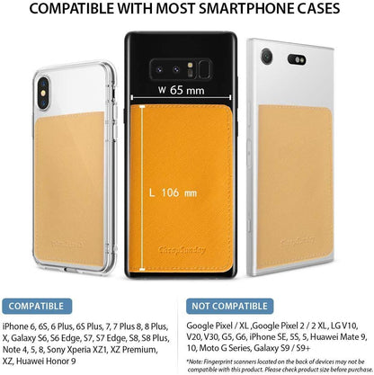 ID Card Holder for Back of Phone Leather Phone Wallet Stick On with Stand Flip Waterproof Leather Adhesive Wallet for Most Cellphones (Yellow)