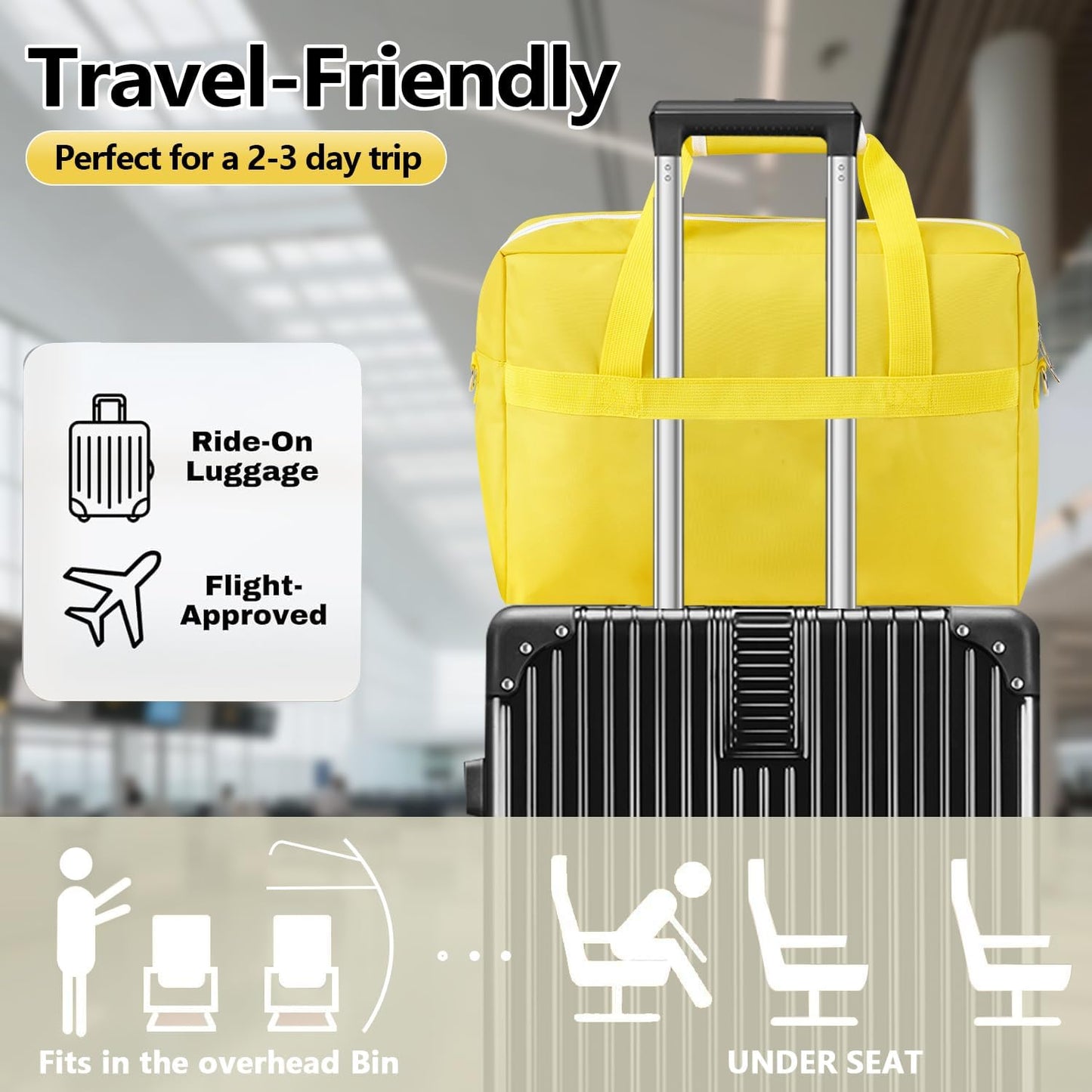 Gym Bag for Women Men, Water-Resistant Duffle Bag for Travel Sports, Lightweight Carry On Bag with Handles and Detachable Shoulder Strap (Yellow)