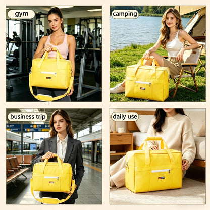 Gym Bag for Women Men, Water-Resistant Duffle Bag for Travel Sports, Lightweight Carry On Bag with Handles and Detachable Shoulder Strap (Yellow)