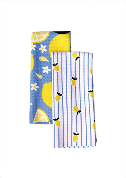 Kitchen Towel, Lemon Fresh | Tea Towel, Double Sided Design, Quick Dry Waffle Weave Microfiber, Highly Absorbent