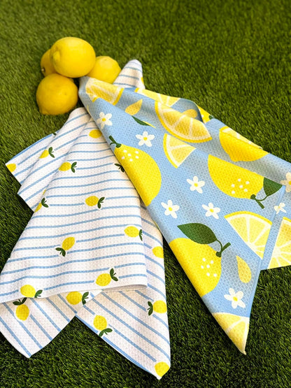Kitchen Towel, Lemon Fresh | Tea Towel, Double Sided Design, Quick Dry Waffle Weave Microfiber, Highly Absorbent