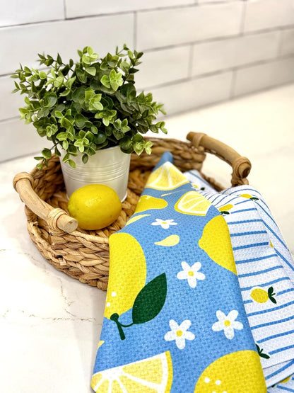 Kitchen Towel, Lemon Fresh | Tea Towel, Double Sided Design, Quick Dry Waffle Weave Microfiber, Highly Absorbent