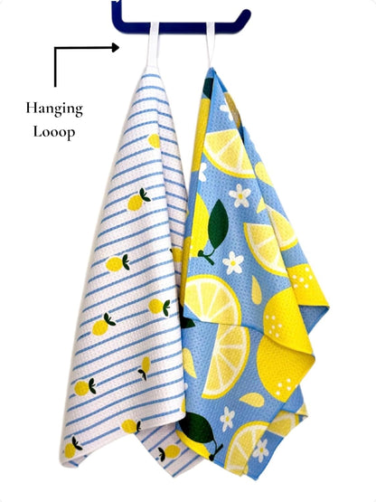 Kitchen Towel, Lemon Fresh | Tea Towel, Double Sided Design, Quick Dry Waffle Weave Microfiber, Highly Absorbent