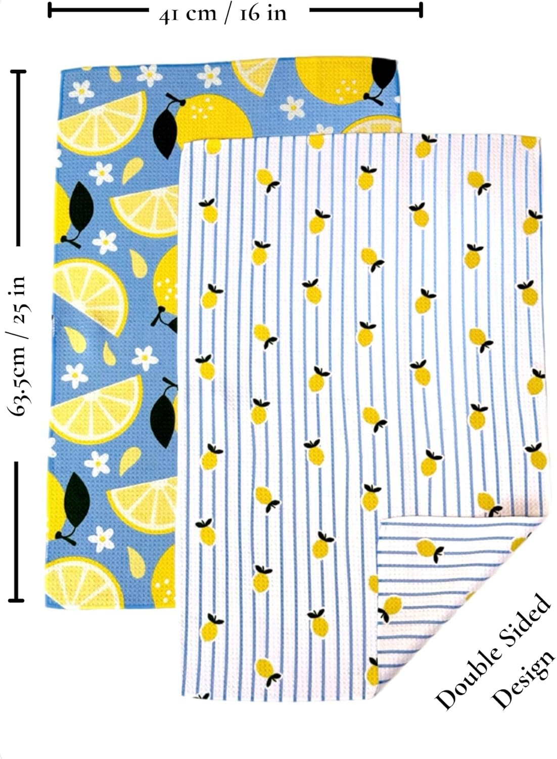 Kitchen Towel, Lemon Fresh | Tea Towel, Double Sided Design, Quick Dry Waffle Weave Microfiber, Highly Absorbent