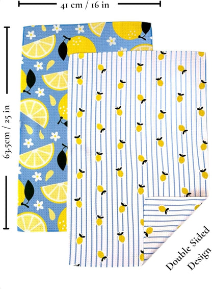Kitchen Towel, Lemon Fresh | Tea Towel, Double Sided Design, Quick Dry Waffle Weave Microfiber, Highly Absorbent