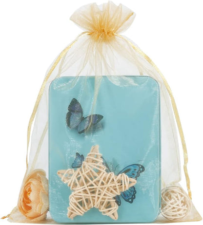 HRX Package 100pcs Mesh Organza Bags 6x9 in for Gift Giving, Large (Gold) | Sheer for Product Visibility, Easy-Close Drawstrings, Suitable for Jewelry, Cosmetic, Craft, Wedding, Party Favors, Christmas