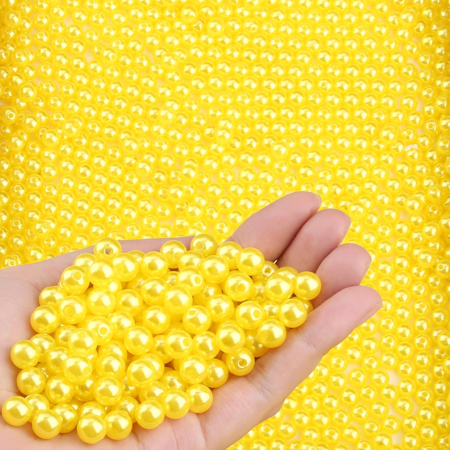 Yellow Pearl Beads for Jewelry Making | 500Pcs 8mm Round Yellow Pearl Beads with Hole for Crafs Bracelets Necklace Making