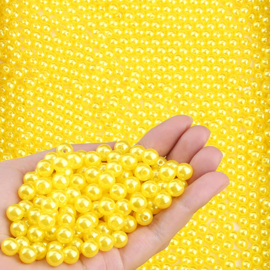 Yellow Pearl Beads for Jewelry Making | 500Pcs 8mm Round Yellow Pearl Beads with Hole for Crafs Bracelets Necklace Making