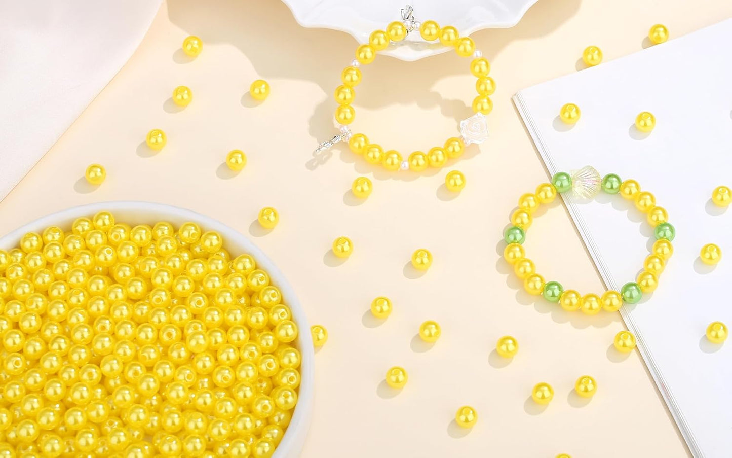 Yellow Pearl Beads for Jewelry Making | 500Pcs 8mm Round Yellow Pearl Beads with Hole for Crafs Bracelets Necklace Making