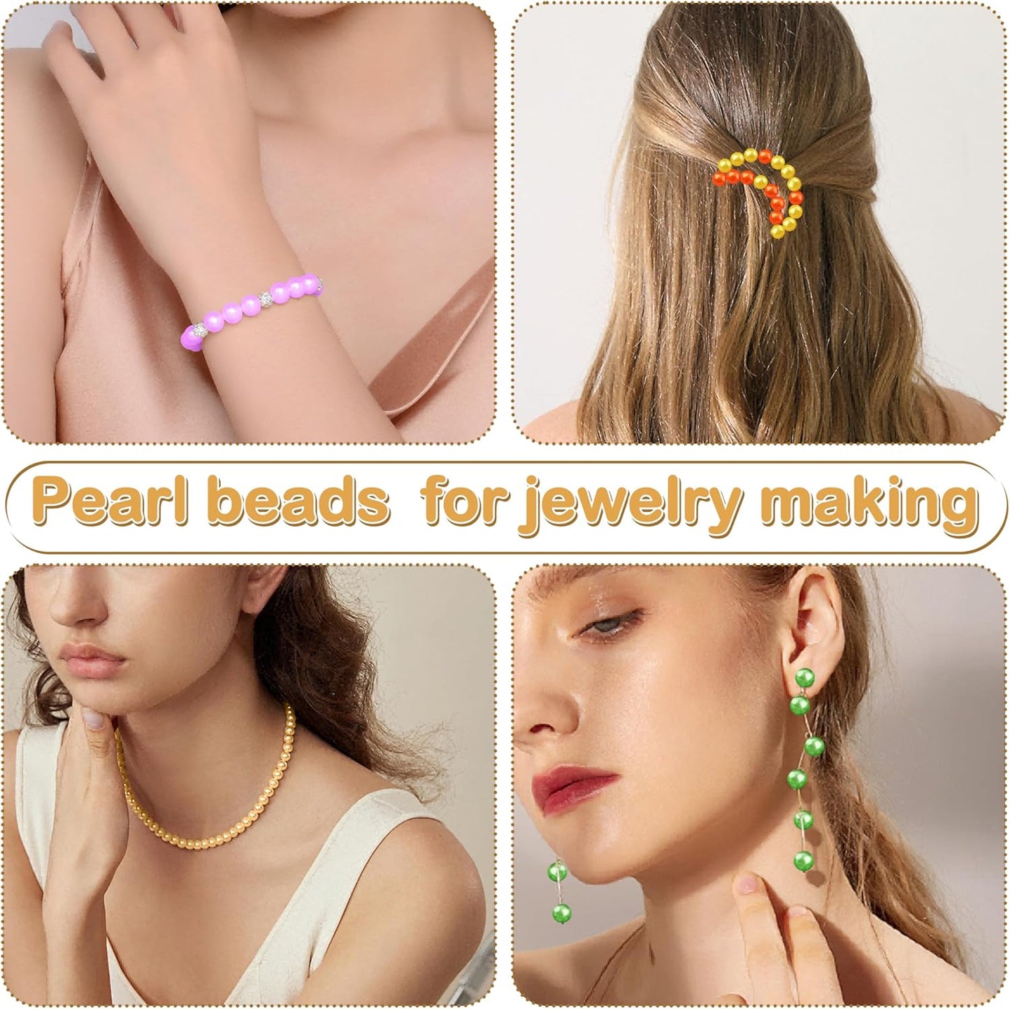 Yellow Pearl Beads for Jewelry Making | 500Pcs 8mm Round Yellow Pearl Beads with Hole for Crafs Bracelets Necklace Making