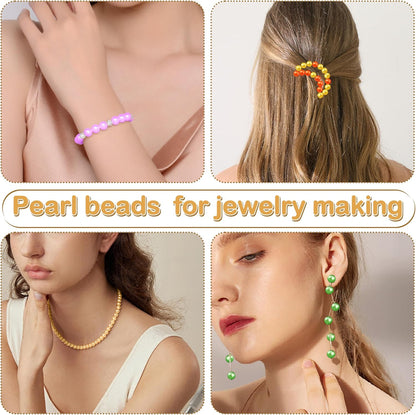 Yellow Pearl Beads for Jewelry Making | 500Pcs 8mm Round Yellow Pearl Beads with Hole for Crafs Bracelets Necklace Making