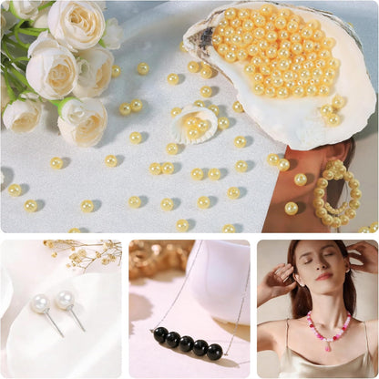 Yellow Pearl Beads for Jewelry Making | 500Pcs 8mm Round Yellow Pearl Beads with Hole for Crafs Bracelets Necklace Making