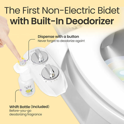 Whift 120 Bidet With Built-In Deodorizing Spray, Non-Electric Cold Water Bidet Attachment For Toilet Seat, Lemon Spray Included, Easy Slide-In Install, Rear Wash (Chrome)