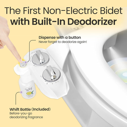Whift 120 Bidet With Built-In Deodorizing Spray, Non-Electric Cold Water Bidet Attachment For Toilet Seat, Lemon Spray Included, Easy Slide-In Install, Rear Wash (Chrome)