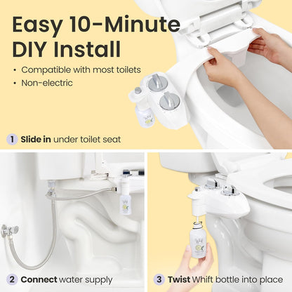 Whift 120 Bidet With Built-In Deodorizing Spray, Non-Electric Cold Water Bidet Attachment For Toilet Seat, Lemon Spray Included, Easy Slide-In Install, Rear Wash (Chrome)
