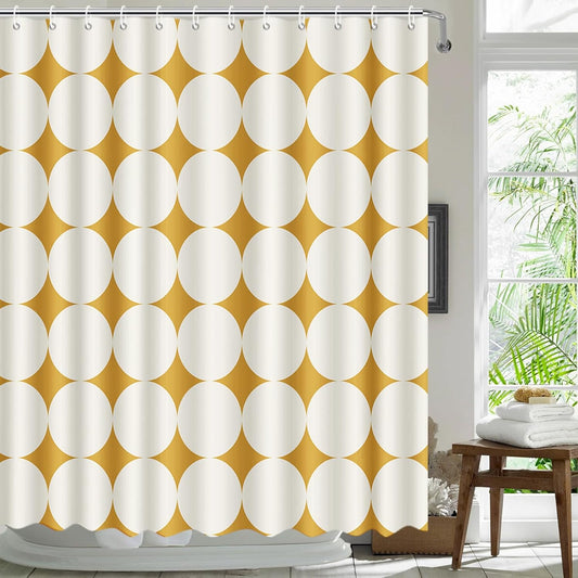 Mid Century Shower Curtain Yellow Vintage Boho Shower Curtain for Bathroom Modern Abstract Geometric Bathroom Curtain Retro 1950S Bathtub Decor Fabric Waterproof Bath Curtain 72x72 Inch