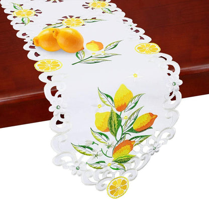 Embroidered Lemon Table Runners, Table Decors for Spring and Summer 14 × 70 Inch