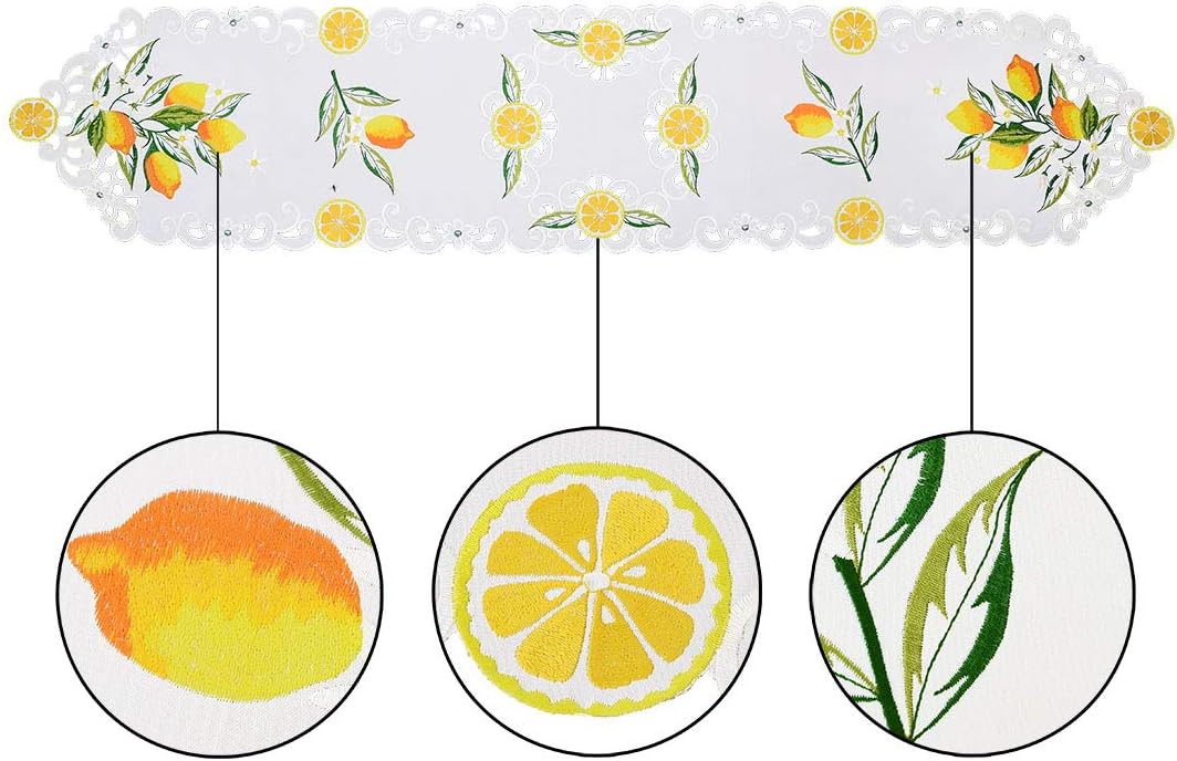 Embroidered Lemon Table Runners, Table Decors for Spring and Summer 14 × 70 Inch