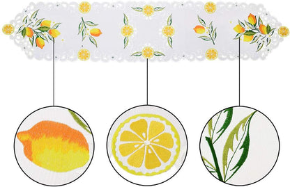 Embroidered Lemon Table Runners, Table Decors for Spring and Summer 14 × 70 Inch