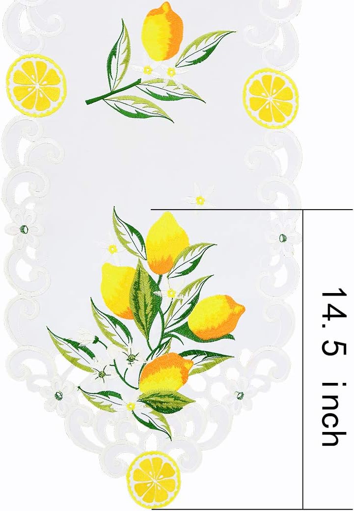 Embroidered Lemon Table Runners, Table Decors for Spring and Summer 14 × 70 Inch