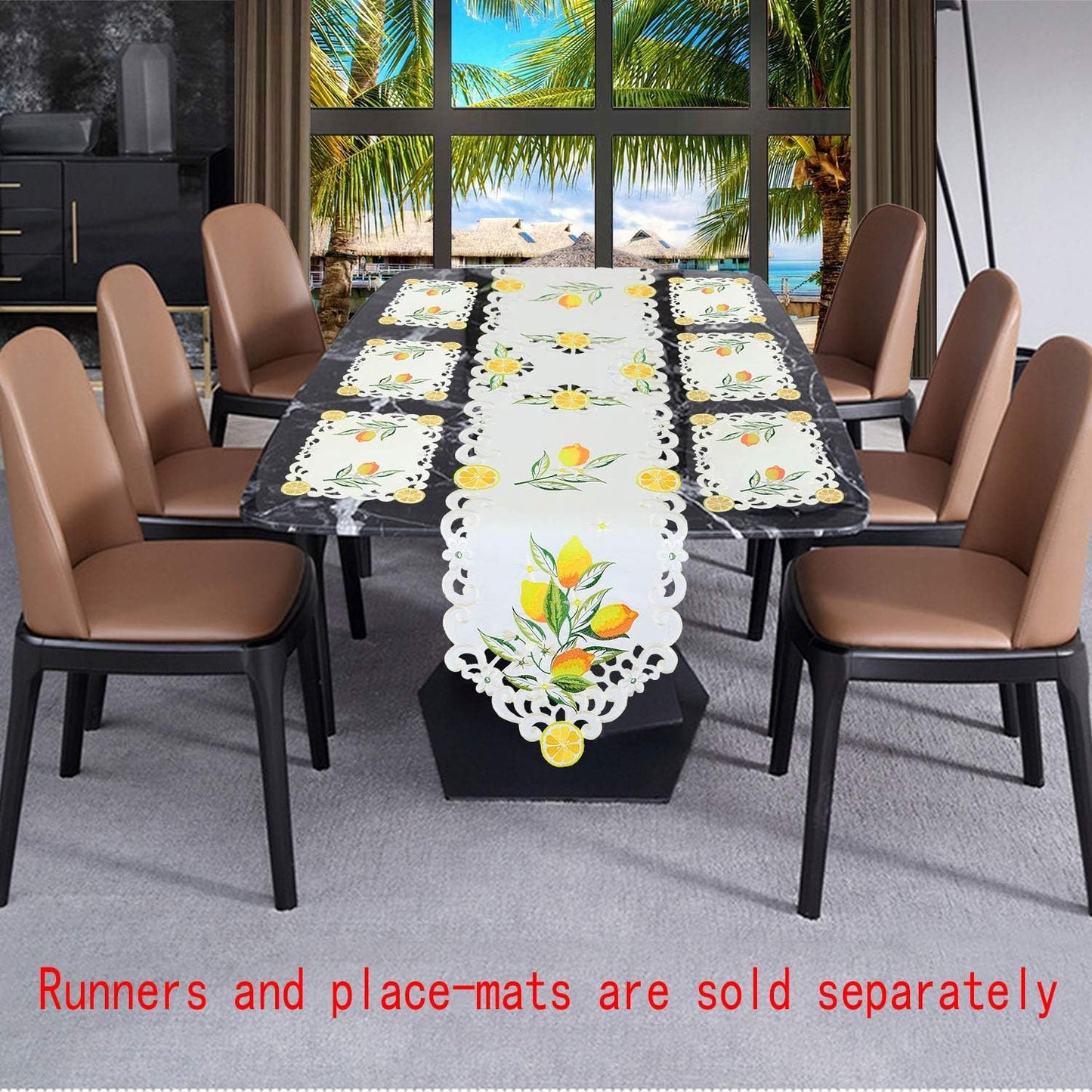 Embroidered Lemon Table Runners, Table Decors for Spring and Summer 14 × 70 Inch