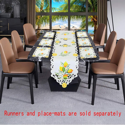 Embroidered Lemon Table Runners, Table Decors for Spring and Summer 14 × 70 Inch