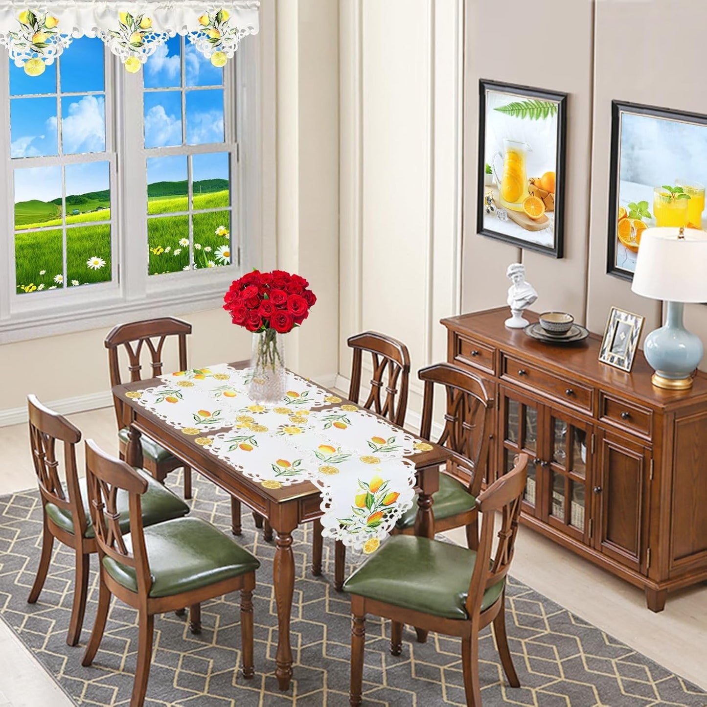 Embroidered Lemon Table Runners, Table Decors for Spring and Summer 14 × 70 Inch