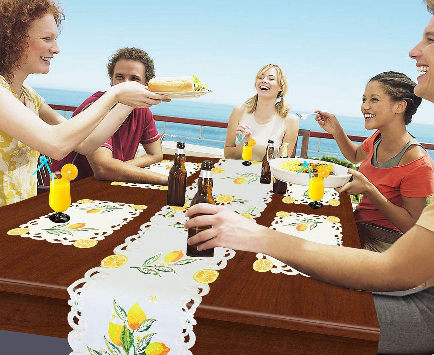 Embroidered Lemon Table Runners, Table Decors for Spring and Summer 14 × 70 Inch