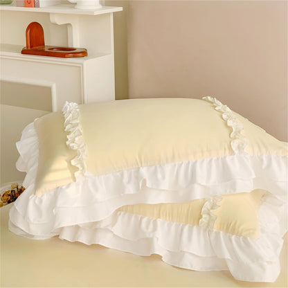 Girls Lace Bedding, Full Comforter Cover Set, Chic Ruffled Duvet Cover with 2 Layers Ruffle,Princess Style 1 Duvet Cover with 2 Pillowcases, No Comforter-Yellow,Full