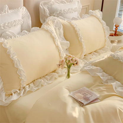 Girls Lace Bedding, Full Comforter Cover Set, Chic Ruffled Duvet Cover with 2 Layers Ruffle,Princess Style 1 Duvet Cover with 2 Pillowcases, No Comforter-Yellow,Full