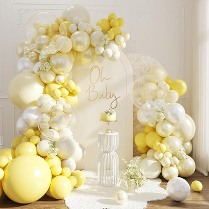 Yellow Balloon Arch Kit for Baby Shower Bridal Shower Decorations | 108Pcs Double Stuffed Pearl Yellow Pastel Yellow White Clear Balloons, Wedding Engagement Birthday Party Decorations