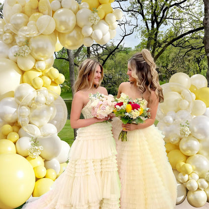 Yellow Balloon Arch Kit for Baby Shower Bridal Shower Decorations | 108Pcs Double Stuffed Pearl Yellow Pastel Yellow White Clear Balloons, Wedding Engagement Birthday Party Decorations