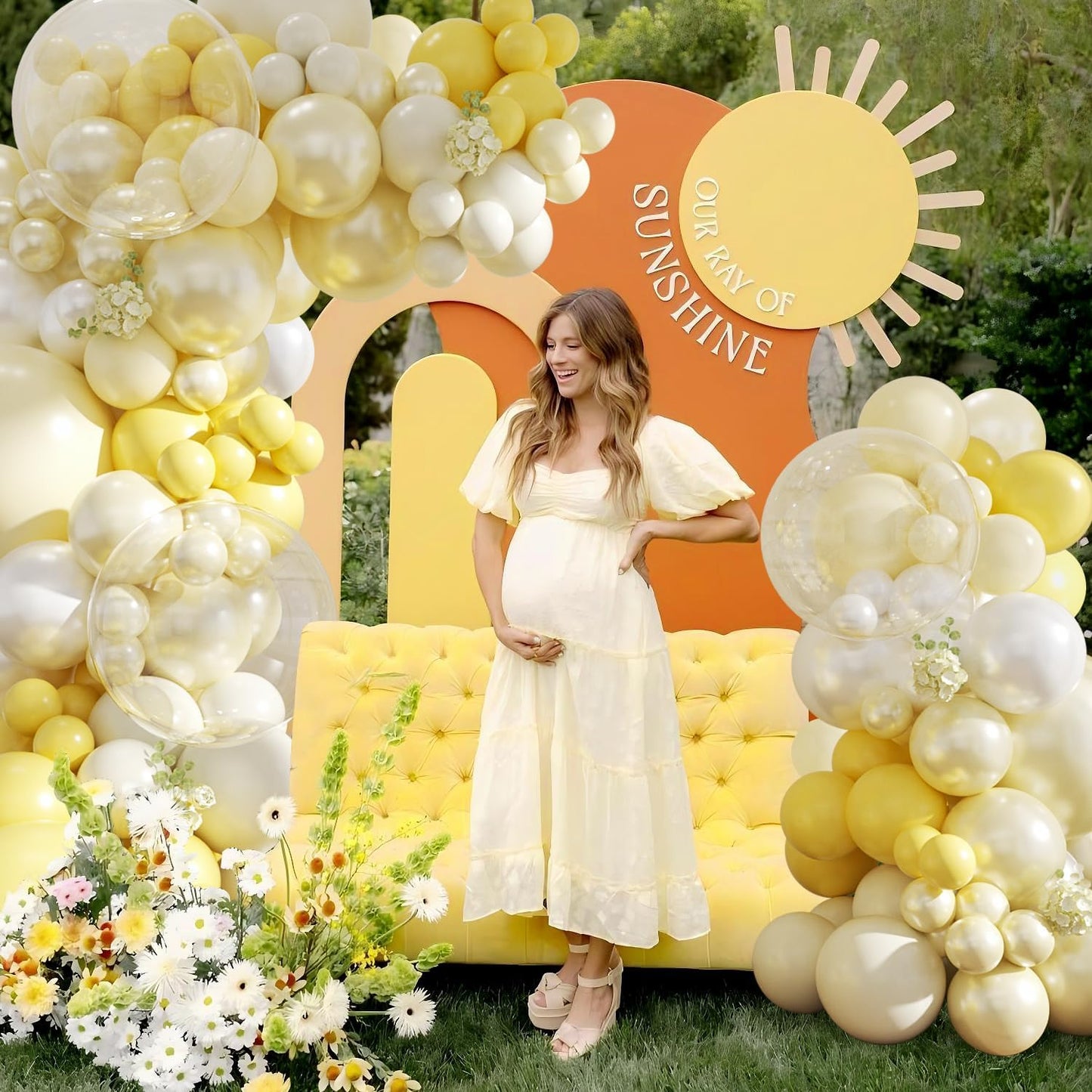 Yellow Balloon Arch Kit for Baby Shower Bridal Shower Decorations | 108Pcs Double Stuffed Pearl Yellow Pastel Yellow White Clear Balloons, Wedding Engagement Birthday Party Decorations