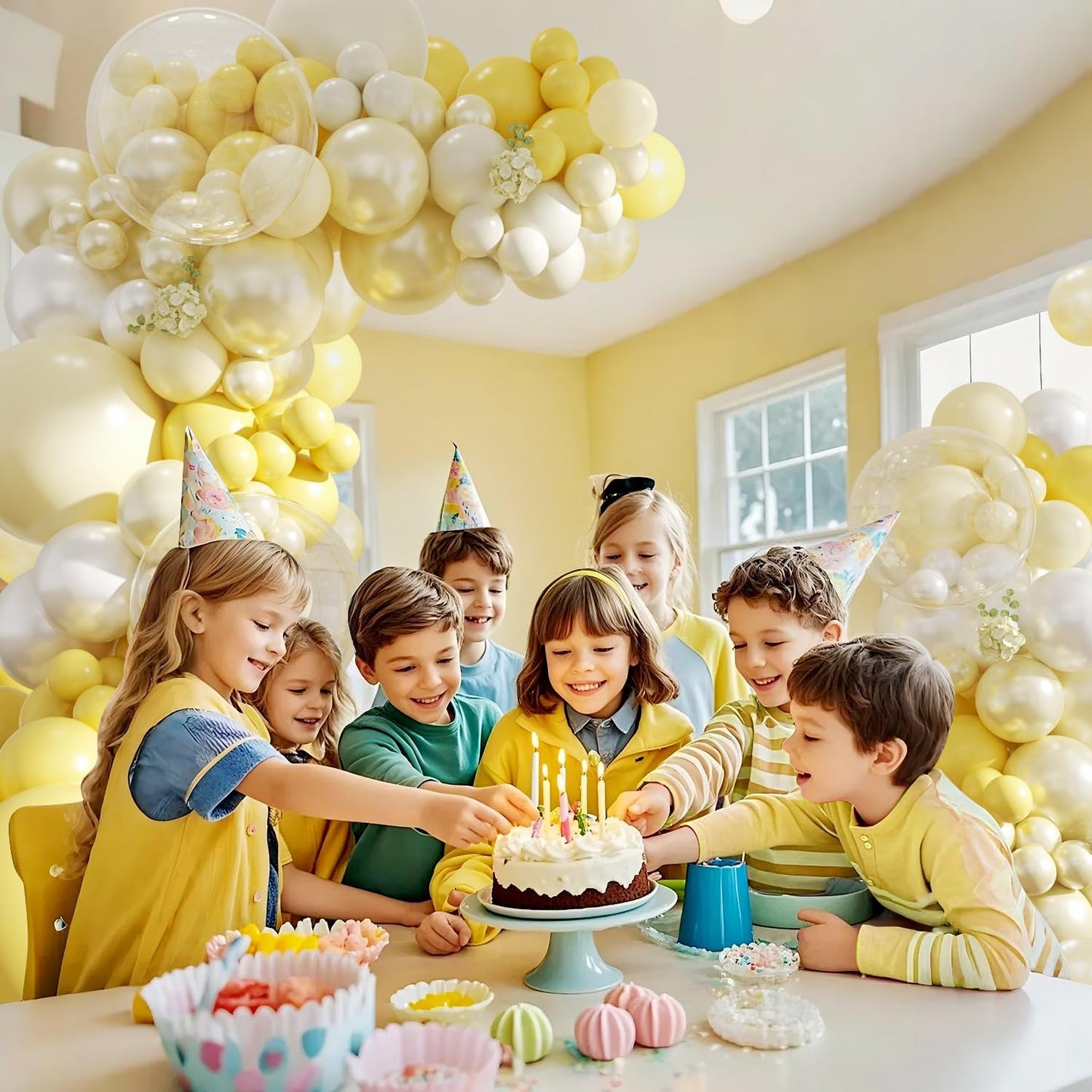 Yellow Balloon Arch Kit for Baby Shower Bridal Shower Decorations | 108Pcs Double Stuffed Pearl Yellow Pastel Yellow White Clear Balloons, Wedding Engagement Birthday Party Decorations