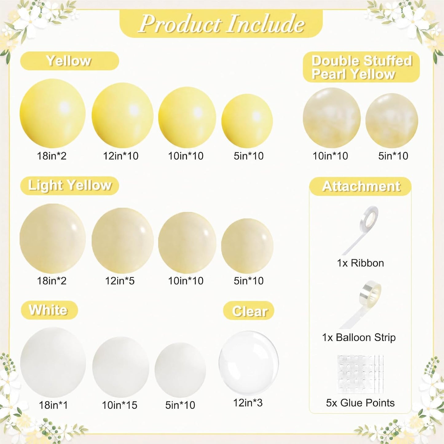 Yellow Balloon Arch Kit for Baby Shower Bridal Shower Decorations | 108Pcs Double Stuffed Pearl Yellow Pastel Yellow White Clear Balloons, Wedding Engagement Birthday Party Decorations