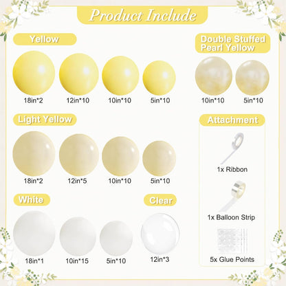 Yellow Balloon Arch Kit for Baby Shower Bridal Shower Decorations | 108Pcs Double Stuffed Pearl Yellow Pastel Yellow White Clear Balloons, Wedding Engagement Birthday Party Decorations