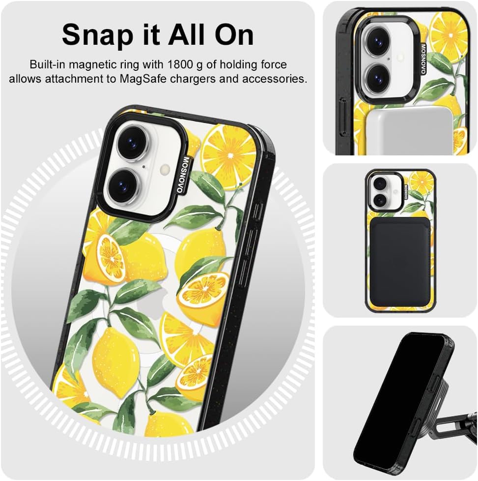 for iPhone 17 Case, Fit for MagSafe, Military-Grade Drop Protection, Shockproof Bumper, Cute Aesthetic Magnetic Phone Case for iPhone 17, Lemon/Black