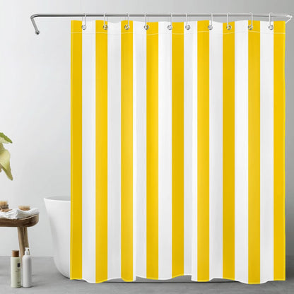 Yellow and White Shower Curtain for Bathroom, Modern Striped Bathroom Curtains Geometric Patterns Vertical Stripe Washable Polyester Fabric Bathroom Shower Curtains with Hooks, 60x72 Inch