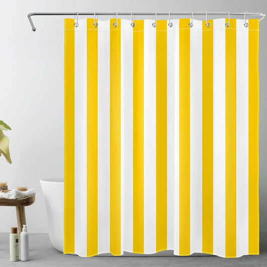 Yellow and White Shower Curtain for Bathroom, Modern Striped Bathroom Curtains Geometric Patterns Vertical Stripe Washable Polyester Fabric Bathroom Shower Curtains with Hooks, 60x72 Inch