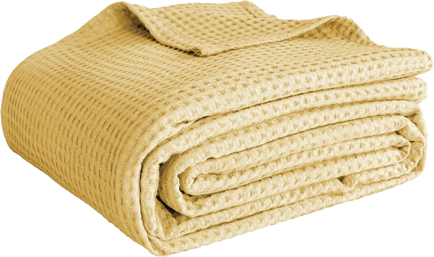 100% Cotton Waffle Weave Throw Blanket 50"x60", Soft Lightweight Breathable Cozy Washed, Layer Blanket for Couch Bed Sofa, Farmhouse Home Decor for Adults All-Season, Light Yellow