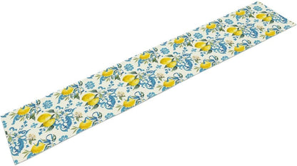 Retro Lemon Iris Table Runner, Seasonal Spring Summer Blue Yellow Fruit Theme Print Table Runner for Kitchen Dinning Table Decor Home Wedding Party Holiday, 13x36 Inch